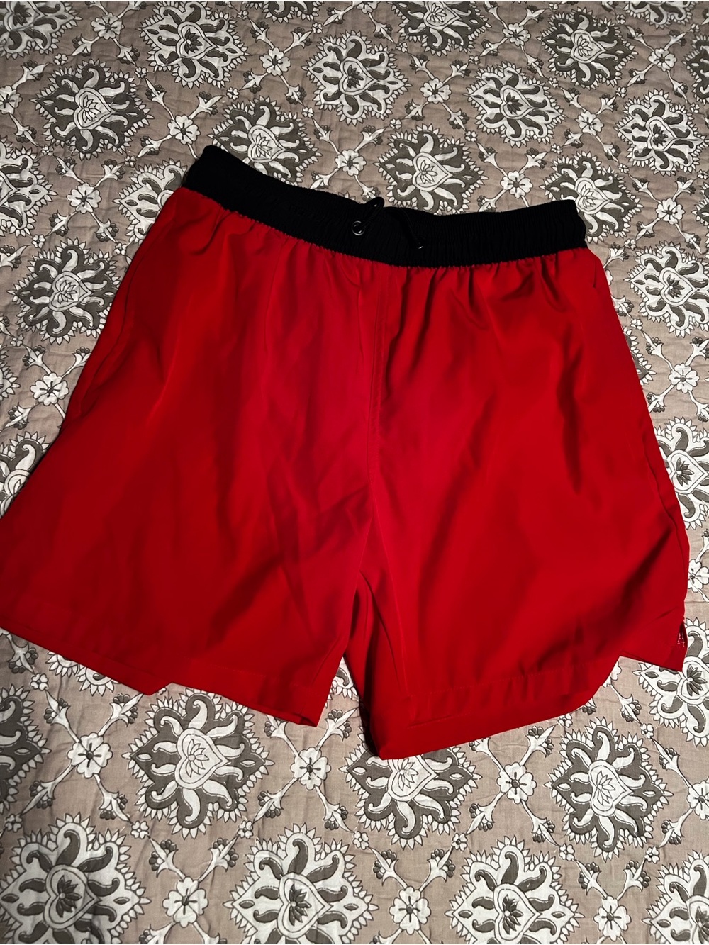 SHEIN Red Men's Swim Trunks with Black Waistband